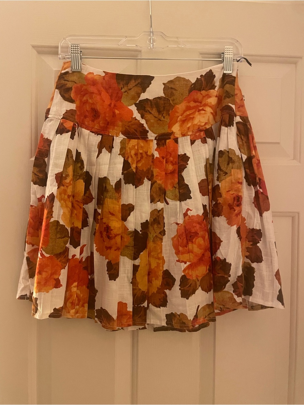 1. State White Skater Skirt with Orange and Brown Floral Print